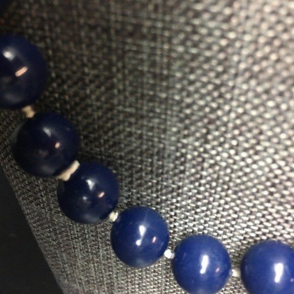 Round Bead Necklace As Is Dark Blue Silver Hook Retro Classic - Picture 4 of 7